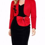 1980s Jitwo’s by Harmon & Co Black Velvet Cocktail Dress w Red Bow XS Photo 0