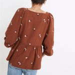 Madewell Amie Floral Embroidered Brown Floral Puff-Sleeve Peplum Top sz Medium Photo 1
