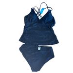 Cupshe Womens Black Tankini Swimsuit Set Size L Criss Cross Straps Photo 1