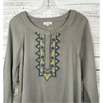 Pink Lily  Women's Embroidered Henley Flowy Boho Blouse Olive Green Size Small Photo 1