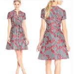 Adrianna Papell Gingham Floral Tie Button Up Short Sleeve Above Knee Dress Sz 8 Photo 1