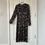 Vince  Eden Black Floral Long-Sleeve Midi 100% Silk Evening Dress Photo 6
