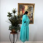 Chic Turquoise Crochet Mini Dress Pleated Short Flutter Sleeve Size XXL Green Photo 3