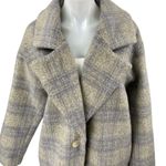 ASTR  The Label Gray Plaid Checkered Long Sleeve Button Trench Over Coat Jacket M Photo 2