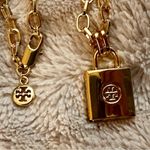 Tory Burch NWT  Double sided Padlock chunky gold necklace with Dustbag Photo 9