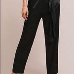 Anthropologie NWT  | Black Satin Tapered Leg Paper Bag Pants | 4 Photo 0