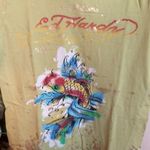 Ed Hardy  sage green Tshirt with fish tattoo youth size‎  L or juniors size XS Photo 1