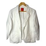 Modcloth  Women Size XL White‎ Ruffle Trim Blazer Linen Blend Cropped Jacket Photo 3