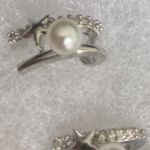 Antian Accessories™ 3 Pair Earring Set Pearl Hoops Star Zircon Studs CZ Silver Photo 3