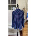 J. JILL Purple Teal Plaid Textured Crinkled Button Front Tunic Shirt Size Lp Photo 1
