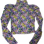 Tanya Taylor  Shirt Womens X Small‎ Blue Purple Green Adonica Mock Neck Cropped Photo 1