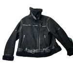 ZARA Women's Black Faux Suede/ Shearling-Lined Zippered Moto Jacket XXL 2XL Photo 2