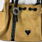 Brighton Suede Leather Shoulder Bag Camel Black Heart Tote Purse Western Boho Photo 5