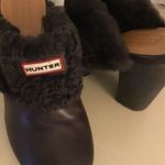 Hunter  Original women brown leather fur trim Bruson mule shoes US 7.5 Euro 38 Photo 0