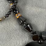 Black Hematite Beaded Necklace Heart Pendant Orange Silver Tone Accents Photo 3