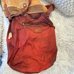 Lucky Brand LUCKY Distressed Weathered Brown leather Floral Canvas Green Suede Y2K Backpack Photo 3