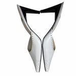 Stuart Weitzman  Leather Lasercut Accents Mules 9.5 White Pointed Heels Luxury Photo 8