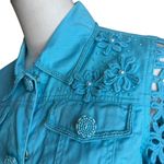 Just B Turquoise Eyelet Embroidered Jacket Size S | Floral Lace Sleeves & Beaded Blue Photo 1