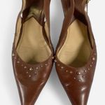 Michael Kors  Brown Leather Studded Slingback Kitten Heels Sz 8 Photo 5