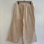 MELISSA NEPTON Summer Pant Pull On Wide Leg Waffle Cotton in Beige Clair Size L Tan Size L Photo 1