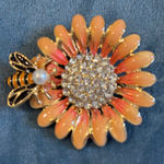 Source Unknown Orange and Yellow Brooch with Rhinestones Photo 0