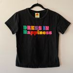 Farm Rio Black "Dress In Happiness" Colorful Graphic T-Shirt Women's size Small Photo 0