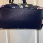 NAVY BLUE FLORAL TOTE BAG VEGAN LEATHER ZIP CLOSURE ON TOP ONE POCKET INSIDE Photo 3