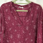 Lush Clothing Lush Women’s Warren Split Neck Blouse Berry-Cream Burgundy Roll Tab Sleeve 3X Photo 1
