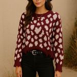 True Craft Burgundy Leopard Print Distressed Sweater | Grunge Y2K Cozy Chic | Sz S Photo 8