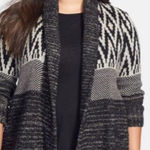 Lucky Brand  Stargazer Chevron wool blend open long cardigan women’s M black gray Photo 0