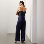 Badgley Mischka Jumpsuit Womens 16 Blue Black Rose Sequin Satin Wide Leg Photo 1