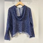 Eileen Fisher  Organic Linen Cotton Cropped Hoodie Pullover Navy White  Small Photo 2