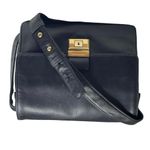 Perlina Vintage:  New York  Slide Lock Crossbody Messenger Bag  Black Leather  Photo 1