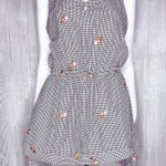 Bebop  black & white gingham floral embroidered bow romper jumper short outfit lg Photo 5