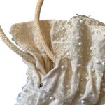 Vintage Cream Beaded Embellished Drawstring Close Sack Satchel Pouch Photo 2