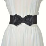Black Faux Pearl Bowknot Wide Belt Elegant Solid Color Elastic Waistband Classic Coat Dress Belt Women Photo 11