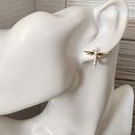 Gold Filled Huggie Hoop Earrings Cross with Wings CZ Accent Photo 5