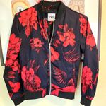 ZARA  Red & Black Hibiscus Bomber Jacket Medium Photo 0