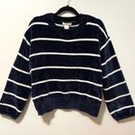 Luv Lane  Striped Chenille Knit Sweater Dark Blue White Crewneck S Photo 1