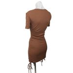 ZARA  Brown Ribbed Knit Short Sleeve Side Ruched Tie Mini Bodycon Dress Size S Photo 8