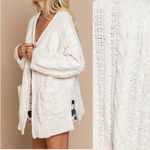 POL  Cable Knit Open Front Fisherman Cardigan Sweater Ivory Oversized Chenille Photo 4