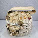 VTG Handmade Floral Wicker Nantucket Basket Purse White Ribbon Handle Photo 2