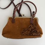 Patricia Nash Rora Frame Satchel Bag Brown Suede Leather Tan Flower Appliqué Photo 4