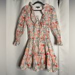 FORE Floral Ruffle White Orange Smocked Long Sleeve Dress Medium Photo 9