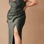 BHLDN  Freya Satin Charmeuse Maxi Slip Dress Moss Green Bridesmaid Size 14 NWT‎ Photo 0