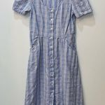 Draper James  Dress Blue Plaid Button Down Linen Blend Cottagecore size 2 Photo 1