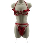 Womens Red Hot Sexy Lingerie Naughty Play Set 3 Pcs Sleepwear Lace Medium Photo 1
