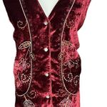 Vintage 90’s Y2K White Stag Maroon and Black Velvet Embroidered Vest 18/20 Red Photo 0