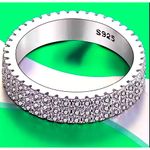 Boutique NEW 14k Gold Plated S925 Triple Row Eternity Round Diamond Wedding Ring, Size 7 Photo 8