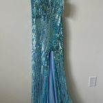 Mac Duggal NWT 6072 - Sequin Mesh Evening Dress Aqua Blue Size 2 Photo 2